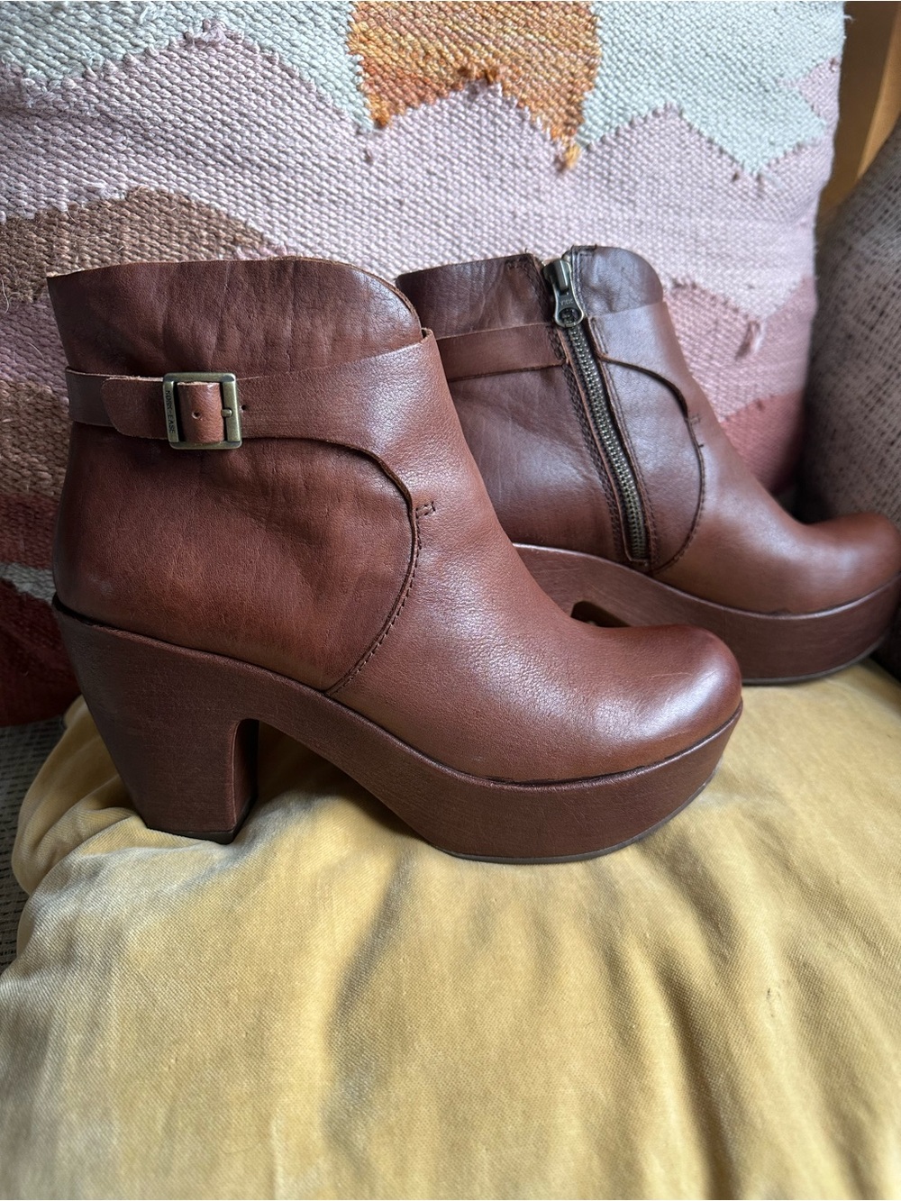 Kork Ease Women’s Brown Leather Platform Ankle Boots - Zip & Buckle